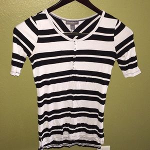 White and black striped maternity blouse